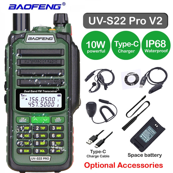 Baofeng UV S22 PRO V2 IP68 Walkie Talkie Dual Band 136-174/400-520MHz Ham Radio Upgraded Of UV9R UV5R Pro 50KM Range