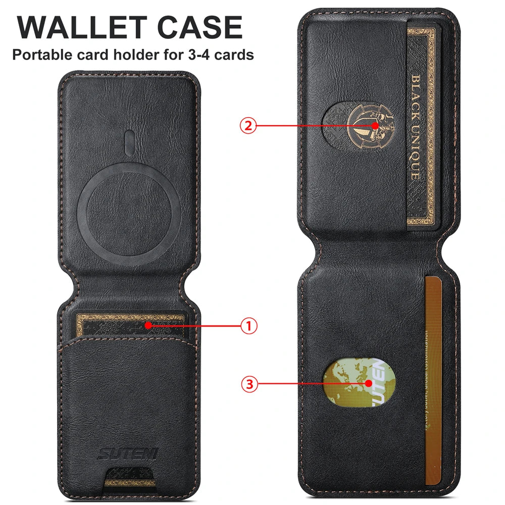 Leather Magnetic Wallet With Card Holder For iPhone 16 Pro Max 15 14 13 12 11