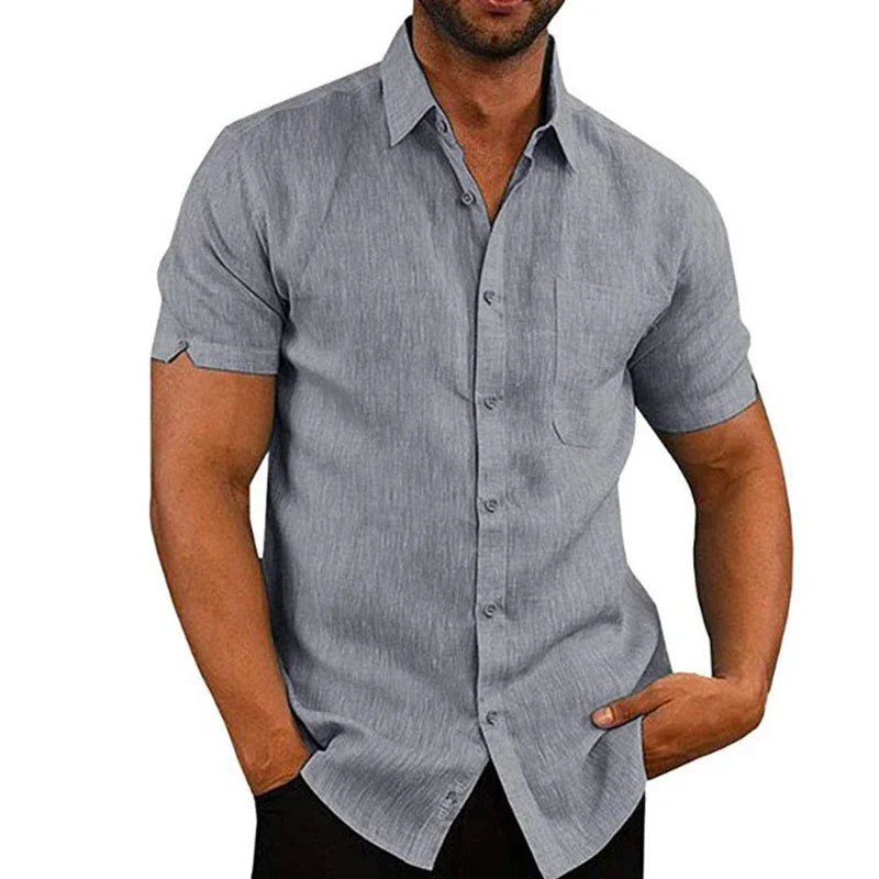 Men's Casual Short Sleeved Cotton Linen Shirts