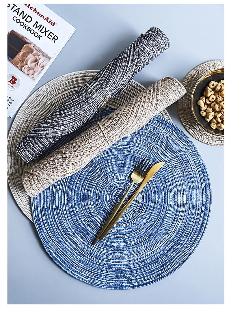6pcs Round Woven Anti Slip Placemats Or Coasters