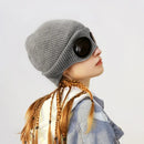 Men And Women's Knitted Beanie With Goggles