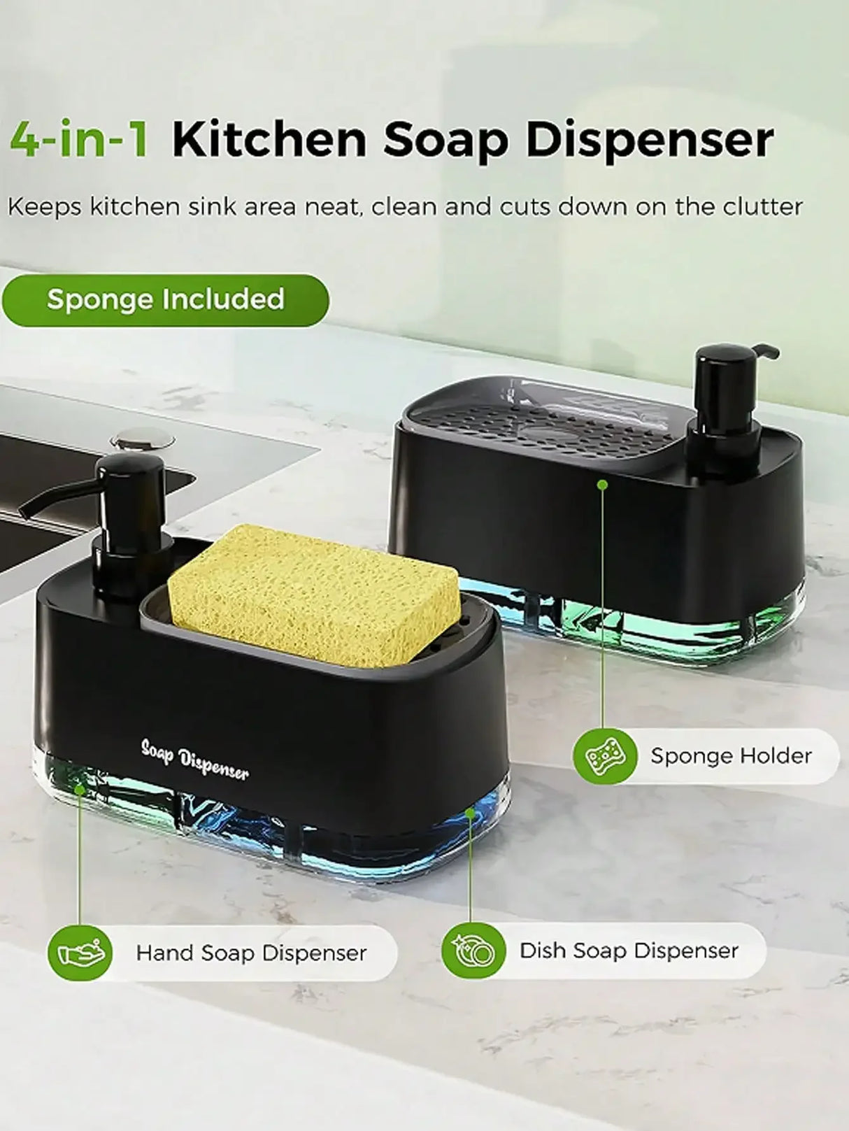 Dish Soap Dispenser with Sponge For Kitchen's