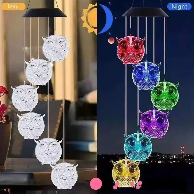 Outdoor Solar Charging Waterproof Hummingbird/Owl Wind Chime Light