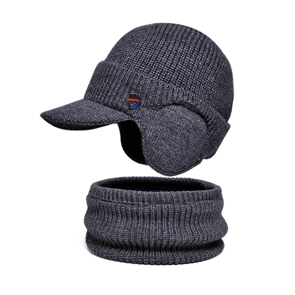 Men Or Women's Knitted Neck Scarf And Hat With Extra Ear Protection