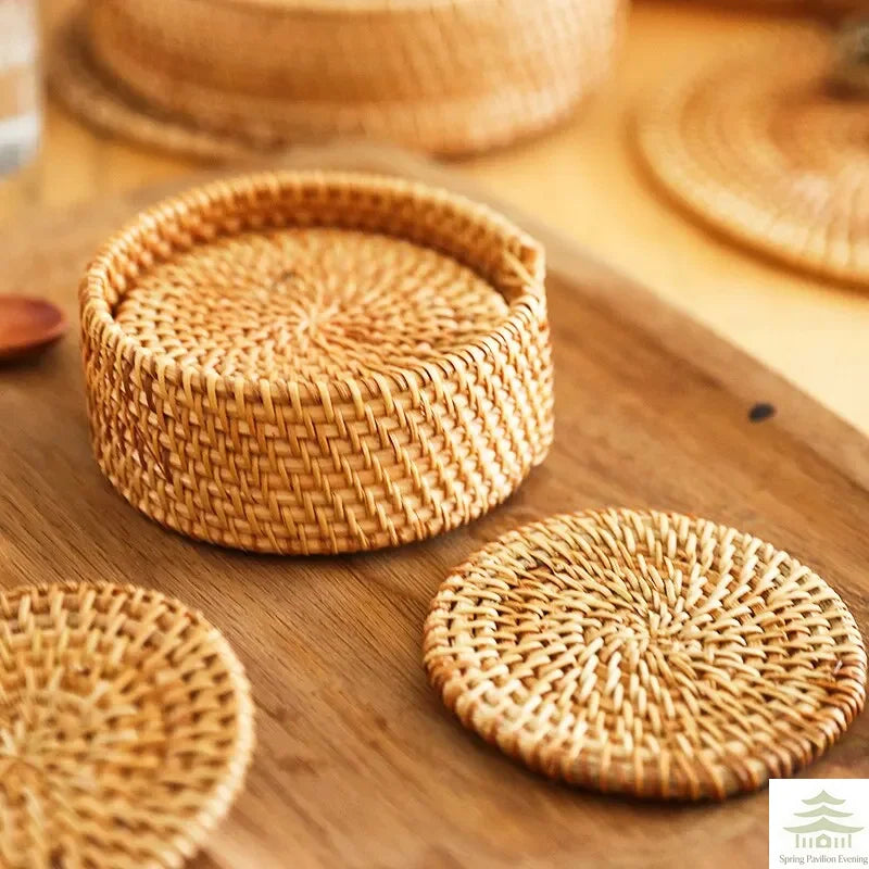 6Pcs Rattan Weave Drink Coasters