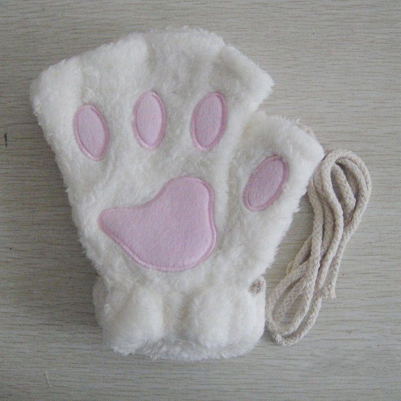 Winter Faux Fur Plush Warm Half Finger Mittens/Gloves.