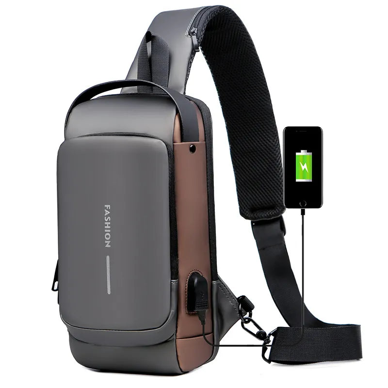 Men's USB/Waterproof/Anti-theft Password Lock Crossbody Bag.