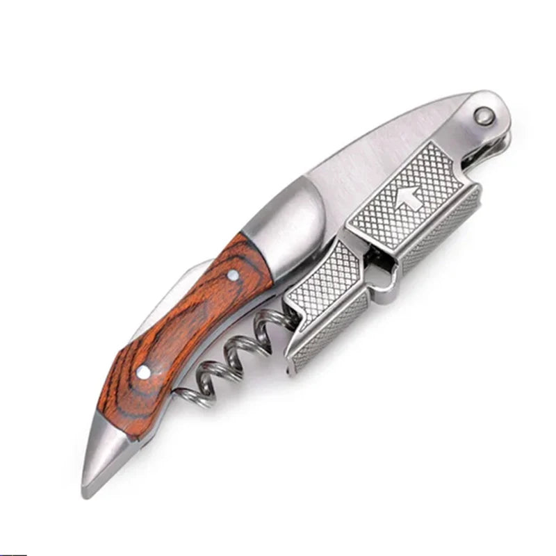 Professional Waiters Corkscrew With Wood Grip Beer Bottle Opener And Foil Cutter