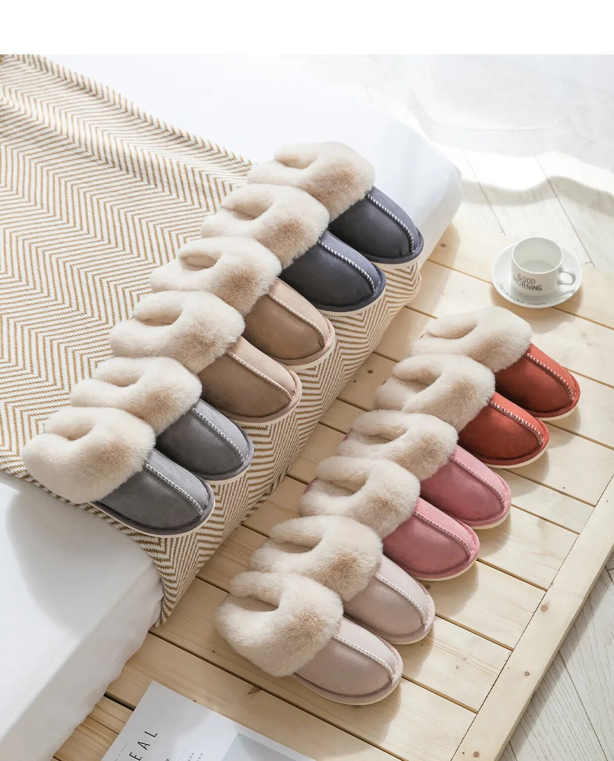 Winter Faux Suede Plush Closed Toe Slippers.