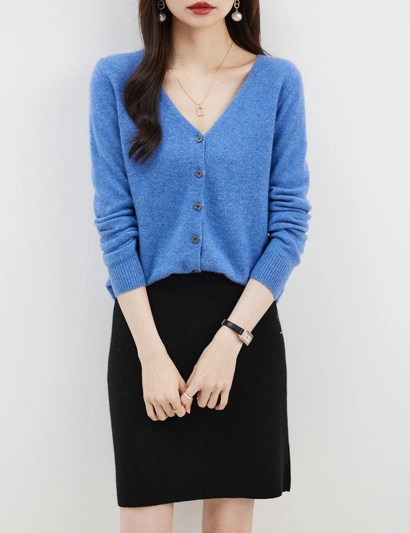 Women's Long Sleeve, V Neck, 100% Soft Merino Wool Cardigans.