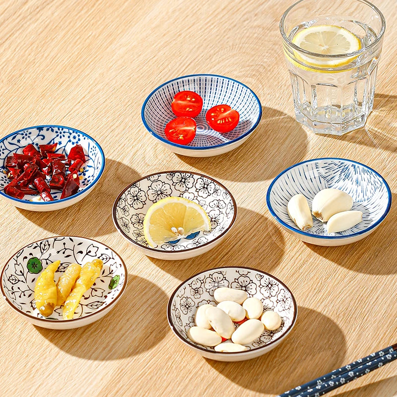 6pcs Japanese Mini Ceramic Decorative Plates For Dipping Sauces