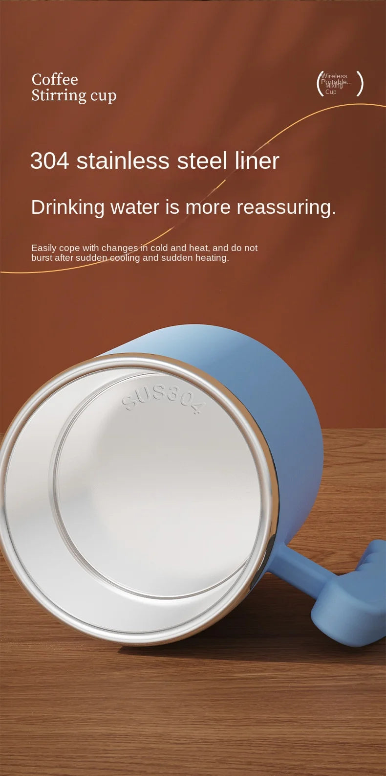 USB Rechargeable 304 Stainless Steel 400ML Automatic Mixing Cup