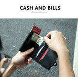 CASEKEY RFIF Leather Carbon Fiber Pop Up Credit Card Holder