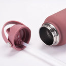1L  Stainless Steel, Wide Mouthed, Thermos Water Bottle With Straw