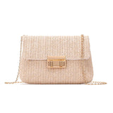 Women's Straw Rainbow Stripe Shoulder Crossbody Handbag With Chain Strap