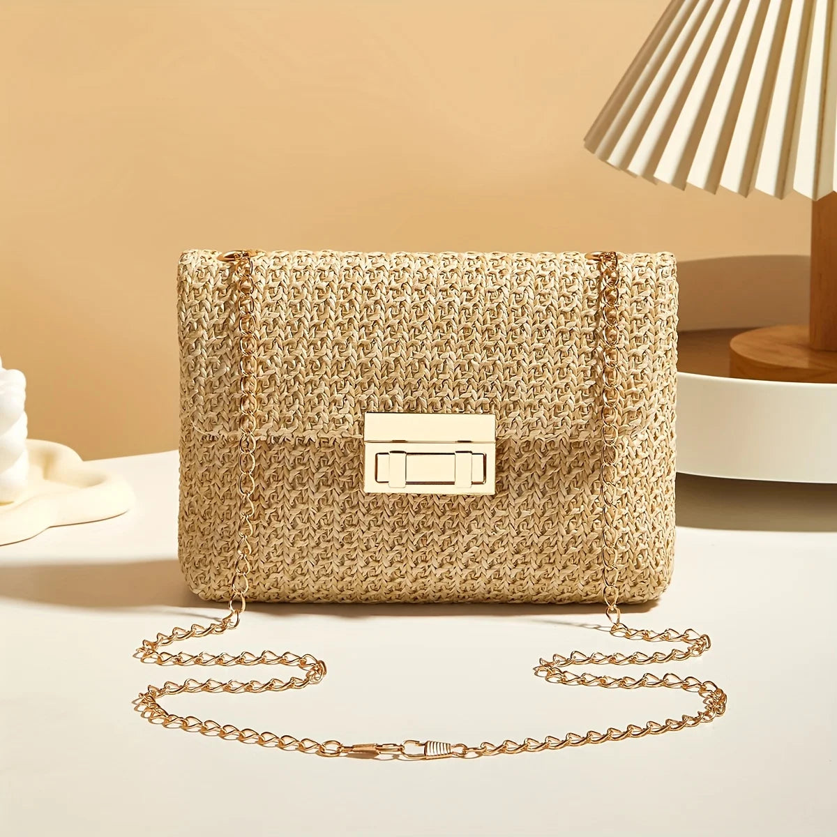 Women's Handwoven Crossbody Shoulder Bag With Lock Closure
