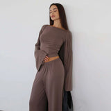 Women's 3 Piece Off Shoulder Sleeveless Cropped Tank Top With Elastic Wide Leg Pant And Long Cardigan
