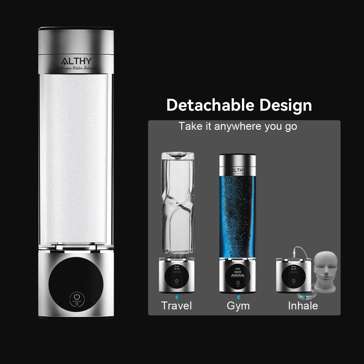 ALTHY Performance Hydrogen Water Generator Bottle With DuPont SPE+PEM Dual Chamber lonizer + PPB&Time Display + H2 Inhalation Device
