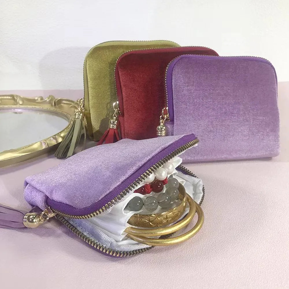 Velvet Travel Jewelry Pouch With Zipper