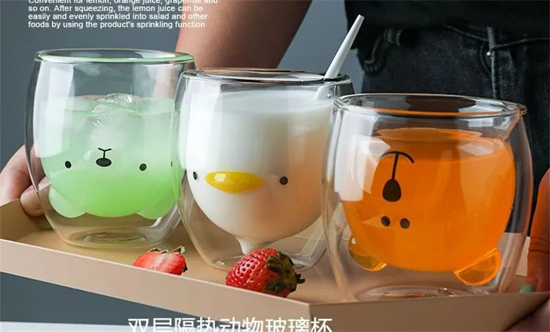 JUSTINLAU Creative Glass Double Wall Insulated Animal Mug