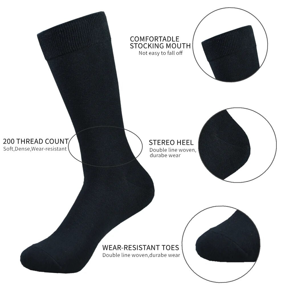 6 Pairs Men's Black Cotton Dress Socks.