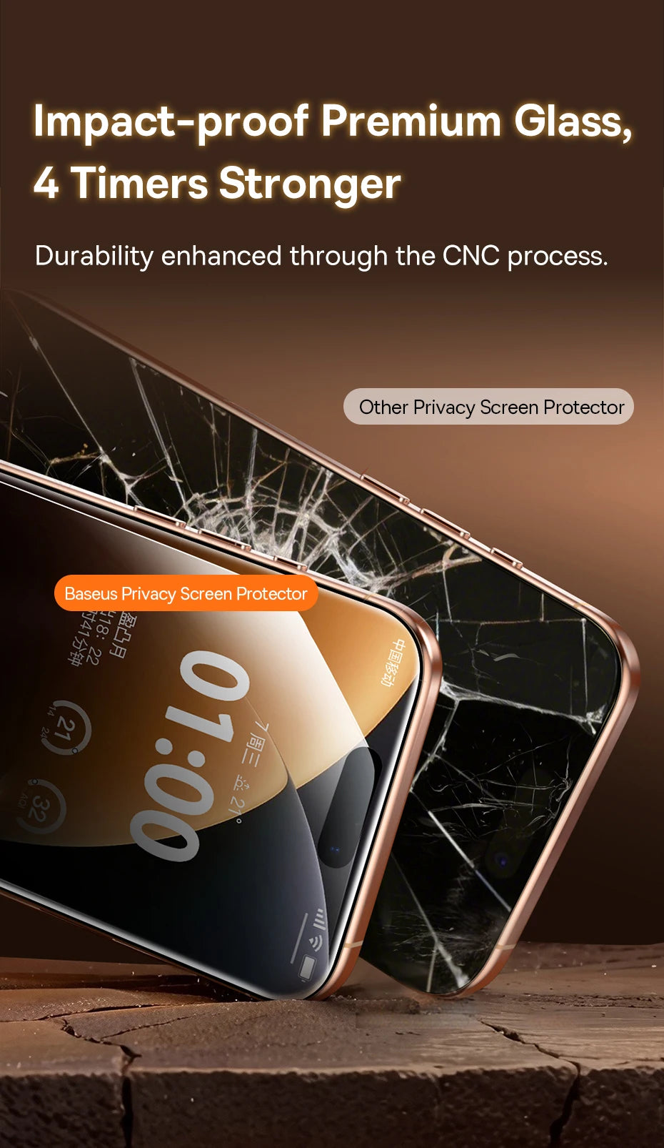 Baseus 1Pcs Privacy Screen for iPhone 17 Pro Max Anti Peeping Tempered Glass
