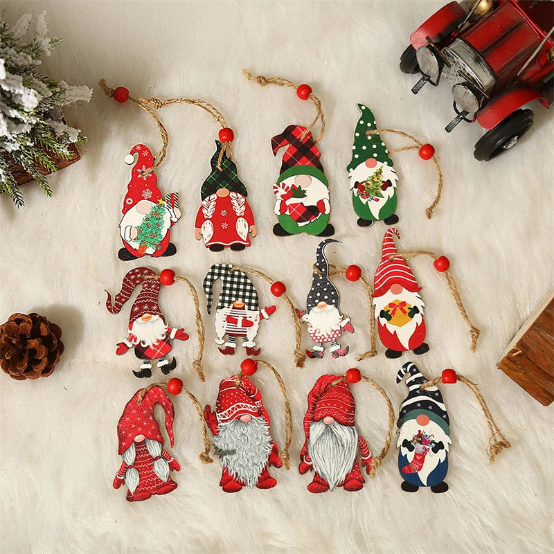 4-12pcs Wooden Christmas Tree Pendants Ornaments