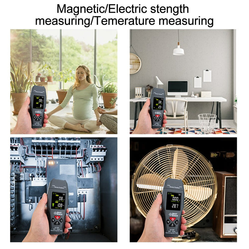 Professional Digital Electromagnetic, Radiation Tester Magnetic Electric Strength EMF Detector with Temperature Measurement
