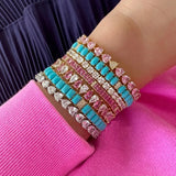 17-19CM Platinum Plated Turquoise Blue With White CZ Stone Tennis Bracelet