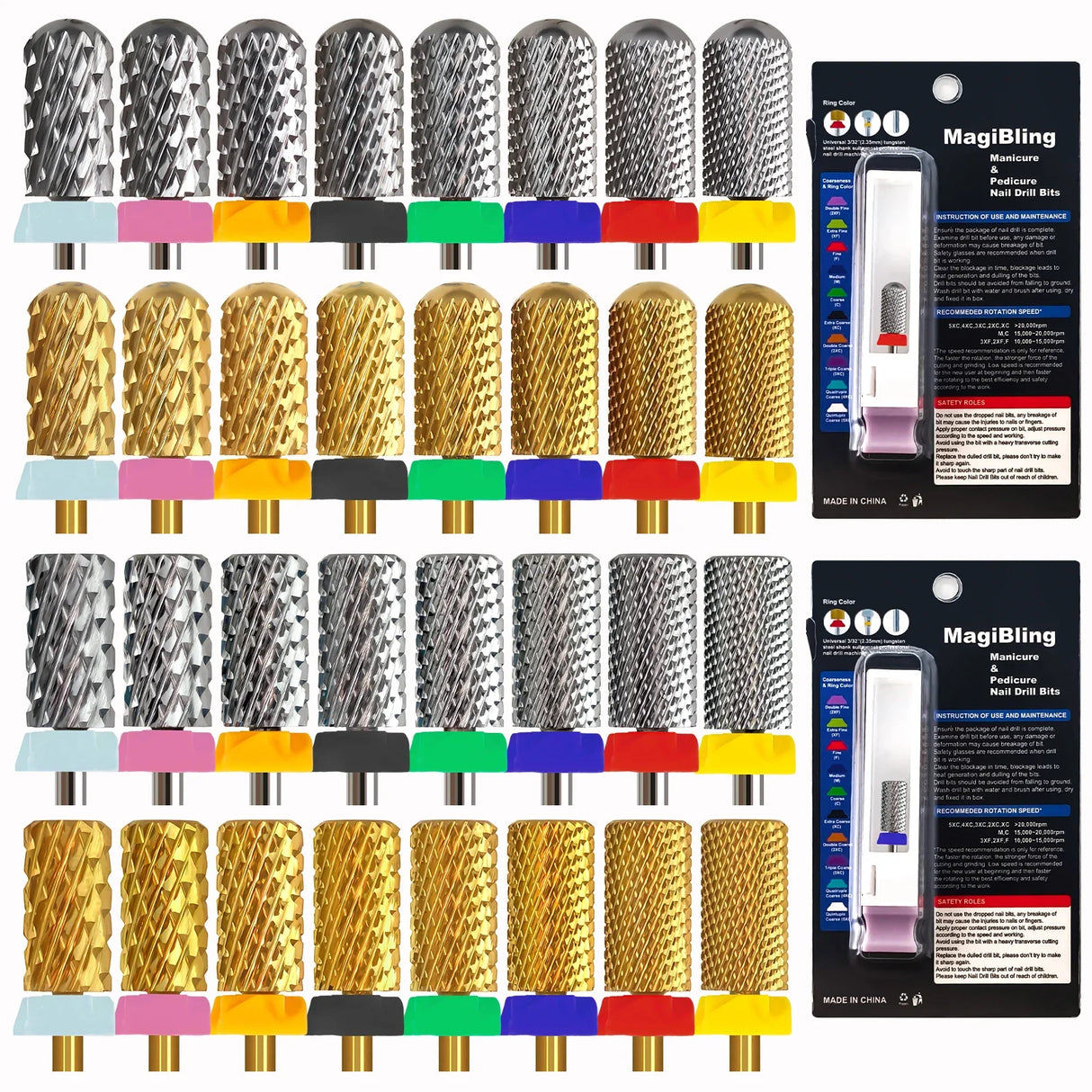 3/32" MagiBling Professional Manicure Nail Drill Bits for Hard Acrylic Gel