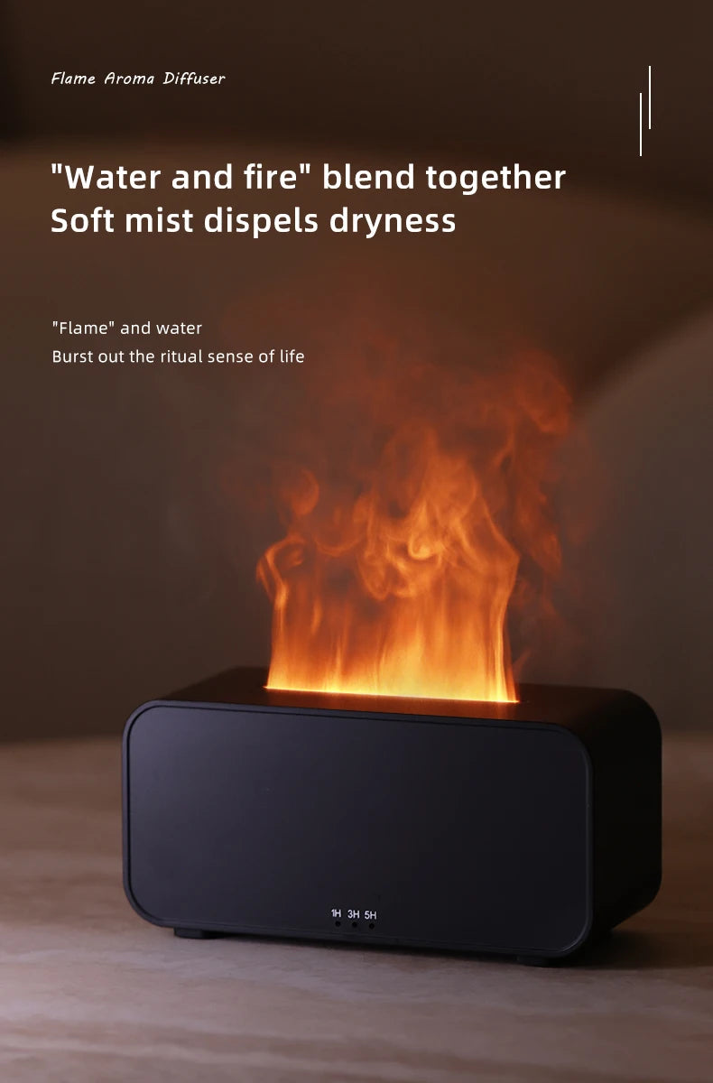 LED Simulation Flame Aroma Diffuser Mini Air Humidifier Machine With Timer