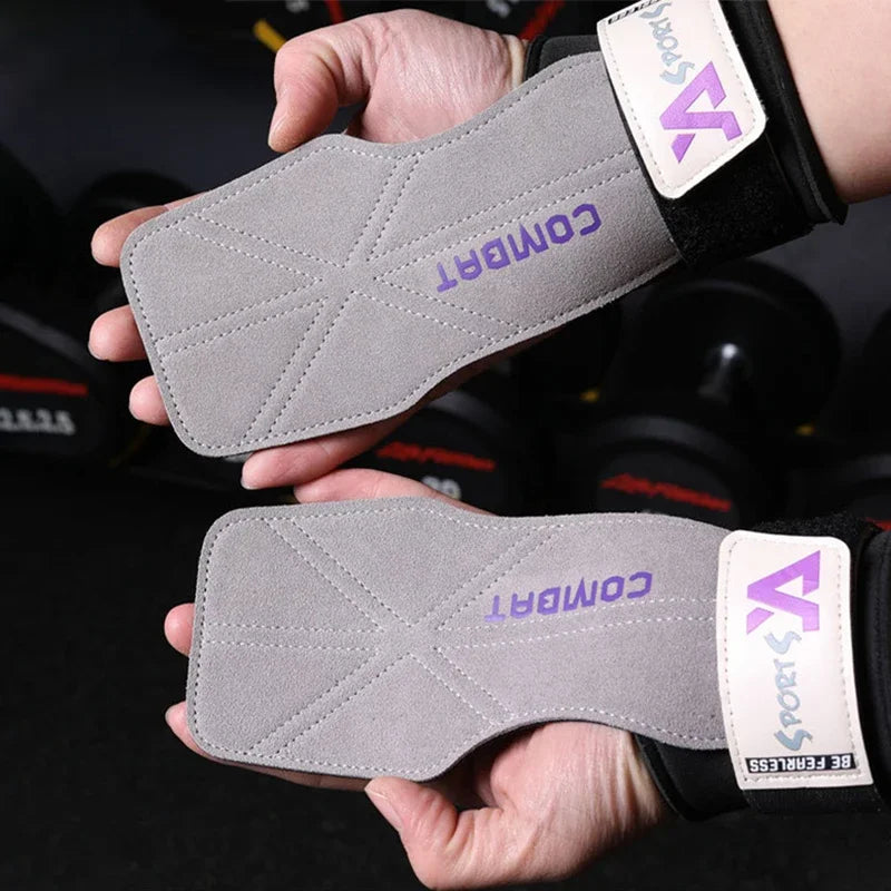 1 Pair 3-layers Cowhide Weight Lifting Grip Gloves