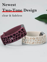 Wearlizer 3 Packs Two-Tone Leopard Engraved Soft Silicone Band for Fitbit Charge 5 Or 6