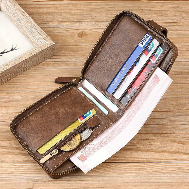 Men's Pu Leather Wallet With Zipper.