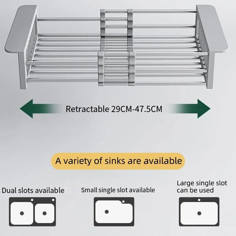 Stainless Steel Kitchen Sink Adjustable Drain Rack.