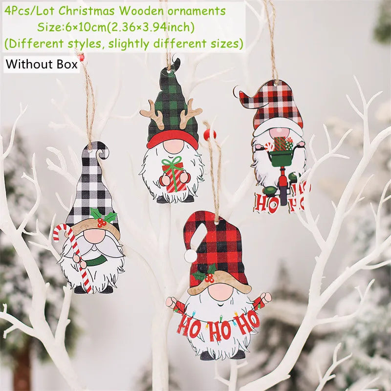 4-12pcs Wooden Christmas Tree Pendants Ornaments