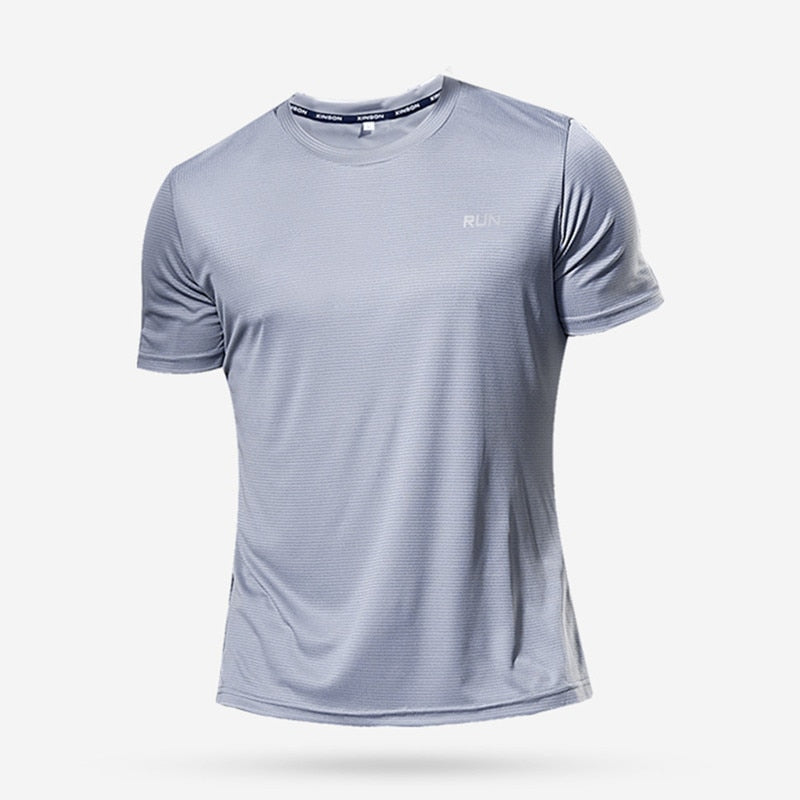 Men's multicolor short sleeve gym shirts. Quick drying, breathable sportswear