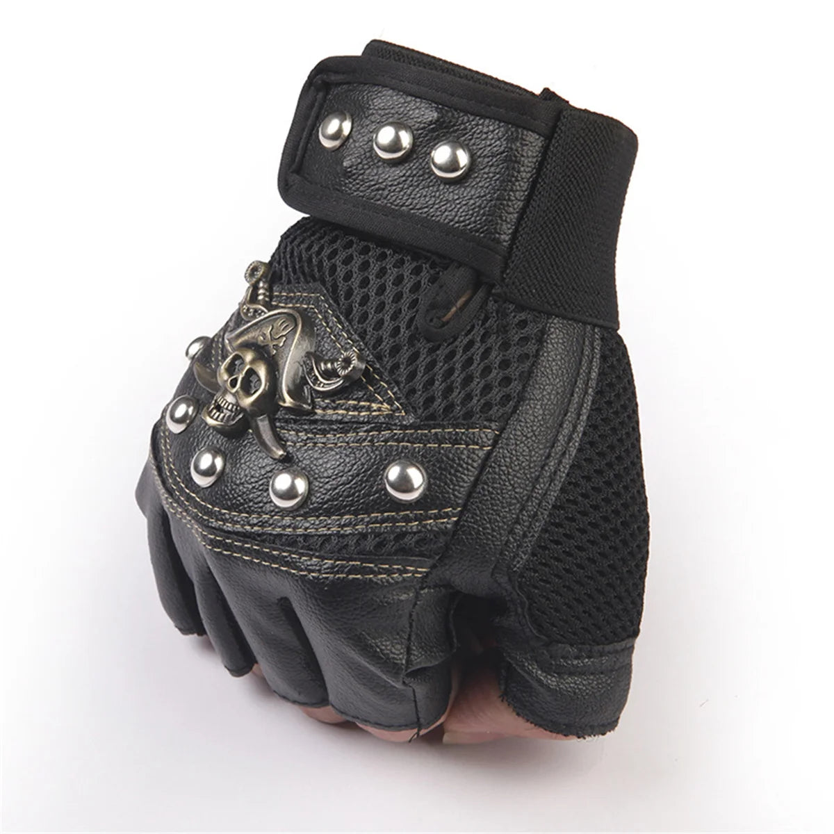 men and women's PU leather fingerless gloves