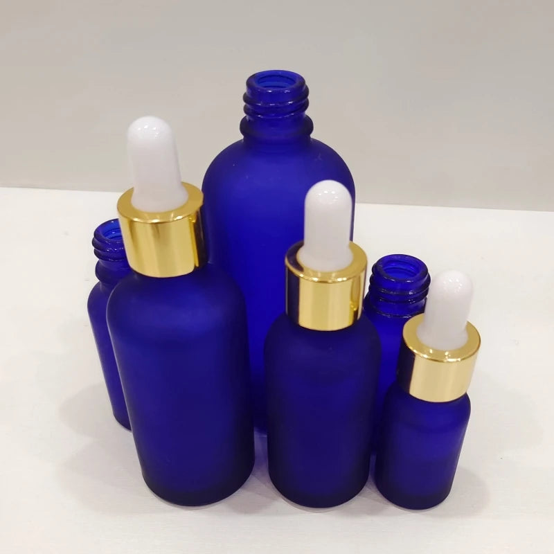 6pcs 5-100ml Frosted Cobalt Blue Glass Dropper Bottle For Essential Oils Aromatherapy