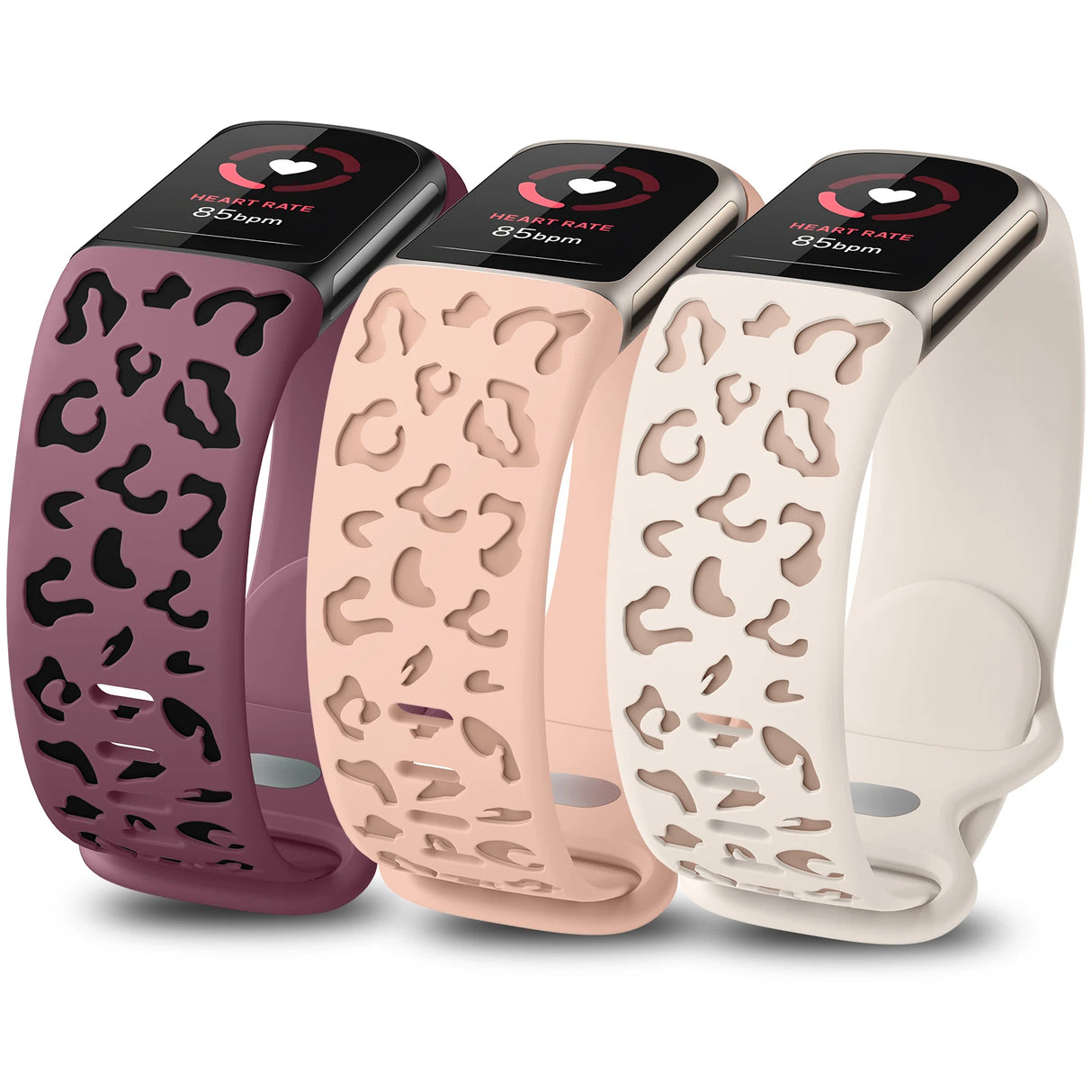 Wearlizer 3 Packs Two-Tone Leopard Engraved Soft Silicone Band for Fitbit Charge 5 Or 6