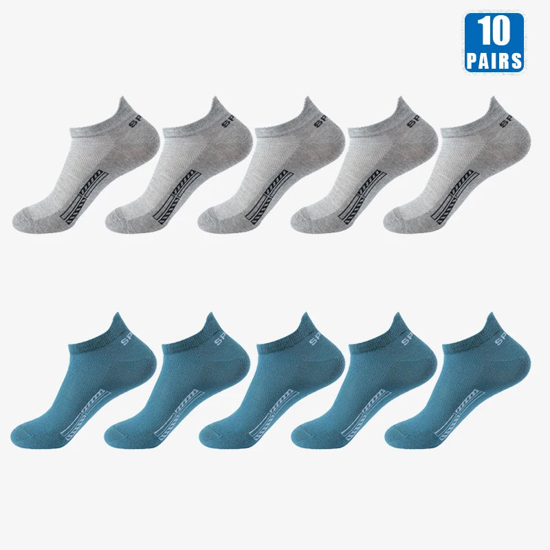 10 Pairs Cotton Breathable Mesh Sports Ankle High Socks For Men And Women