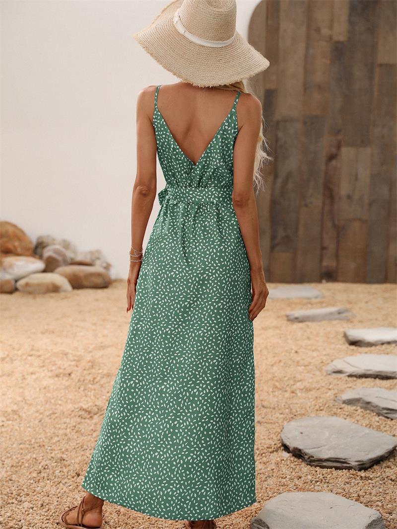 Elegant Sleeveless V Neck Maxi Dress With Slit on the Side.