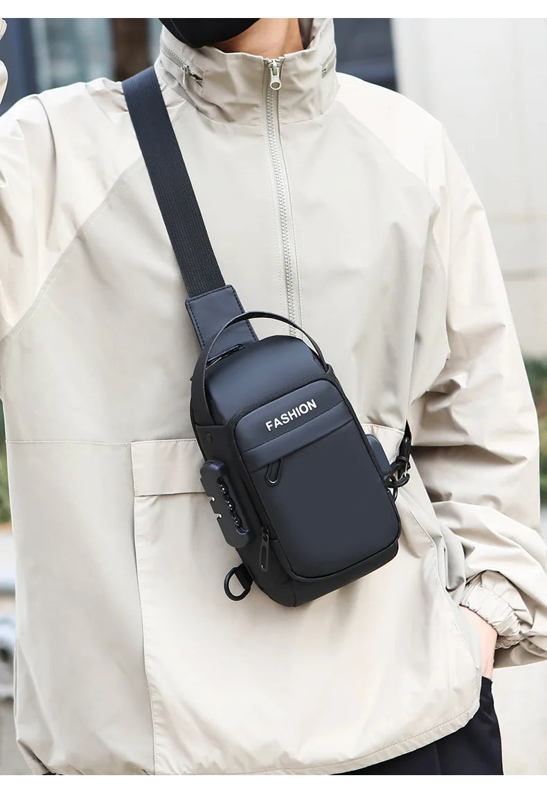 Men's Anti Theft USB Charging Crossbody Bag