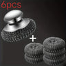 6pcs SUS Handle Steel Wool Scrubber with 5 Replacement Balls Stain Remover for Grills