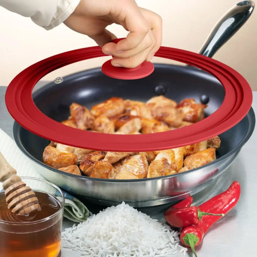 Universal Round Tempered Glass Lid With Silicone Rim