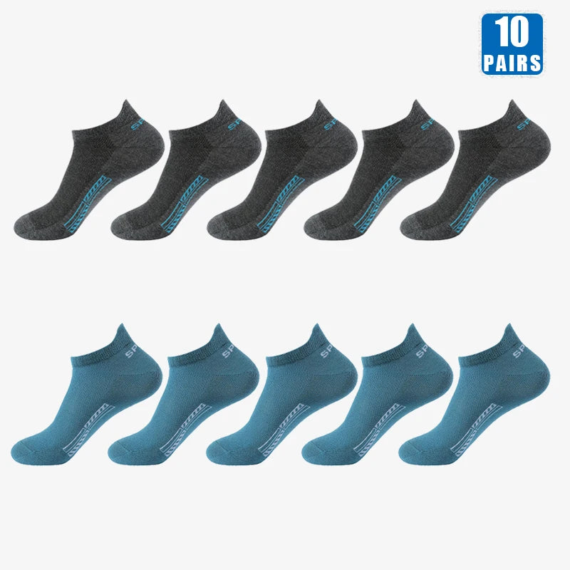 10 Pairs Cotton Breathable Mesh Sports Ankle High Socks For Men And Women