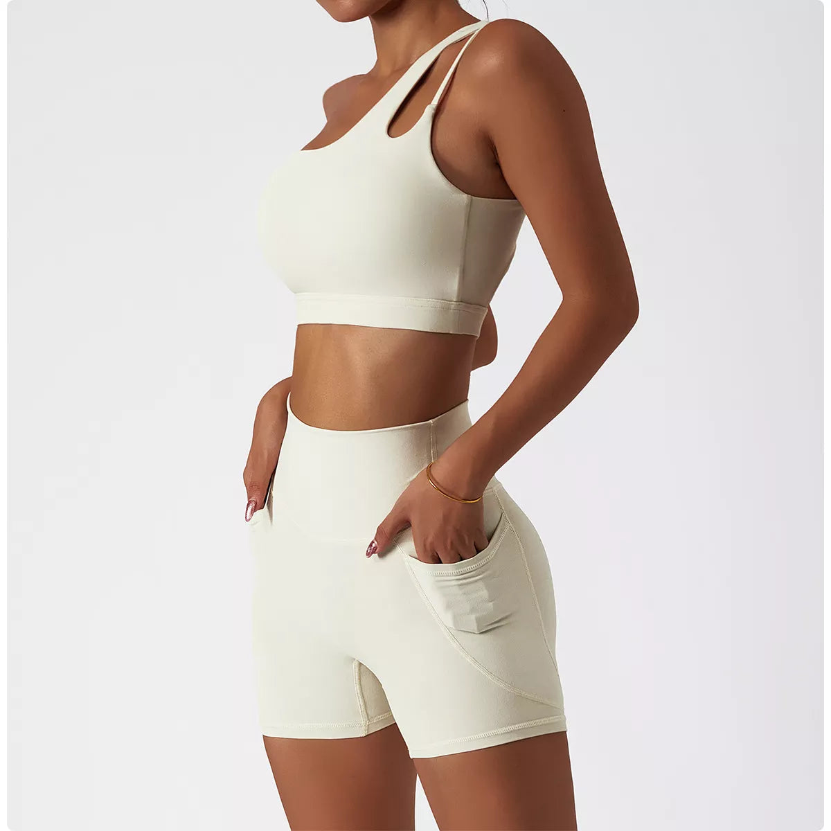 Single Strap, Stretchy Sports Bra With Pads