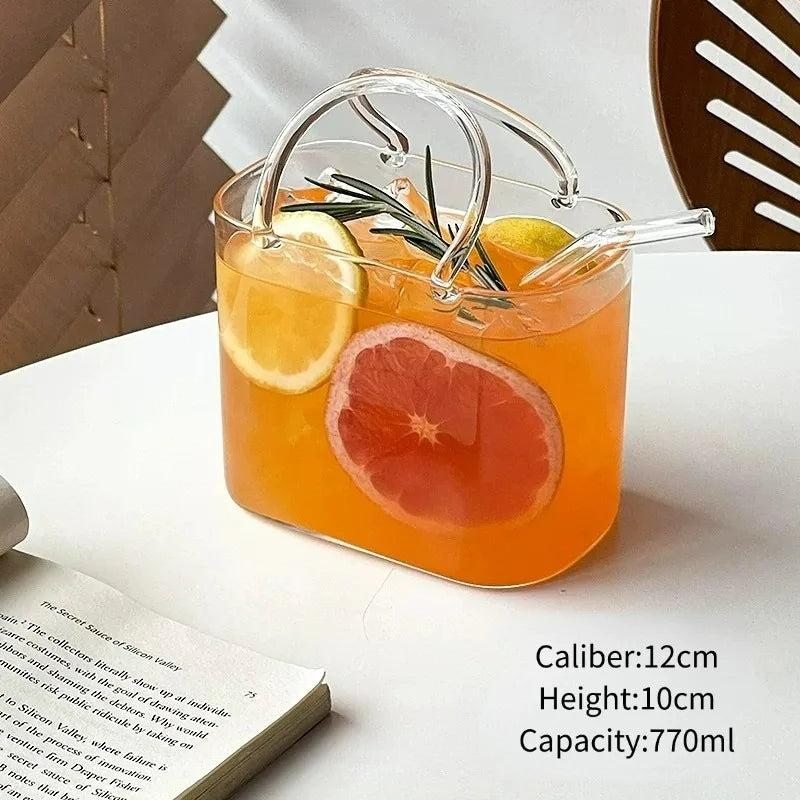 Portable Glass Handbag With Straw