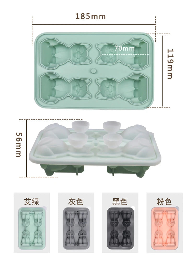 Silicone 3D Cute Cat Ice Cube Molds Makes 4