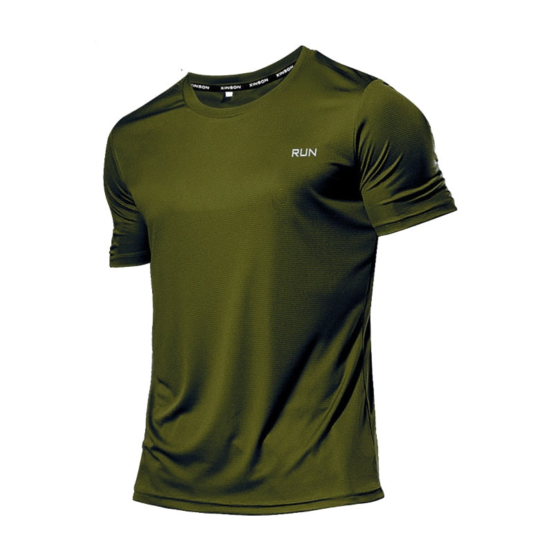 Men's multicolor short sleeve gym shirts. Quick drying, breathable sportswear